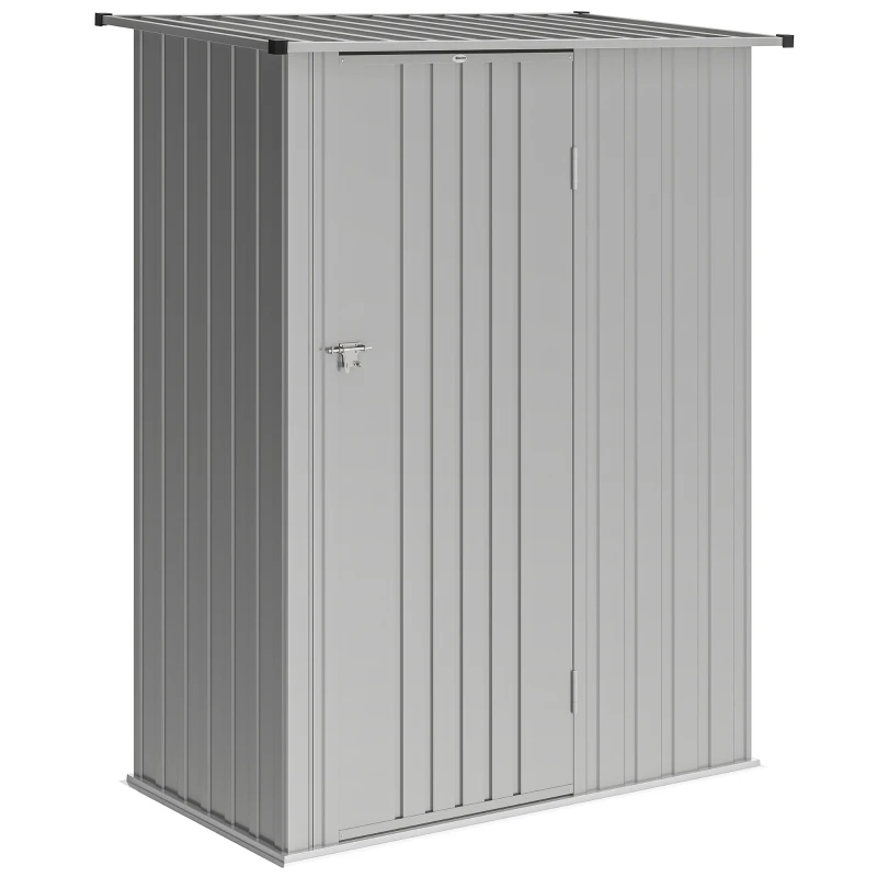 Outsunny Capanno Porta Attrezzi in Metallo con Tetto Inclinato e Porta Bloccabile, 142x86x189 cm, Argento