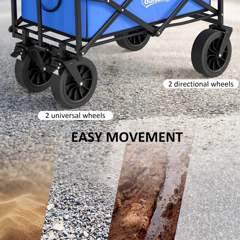 Outsunny Carro Plegable con Bolsa Térmica Desmontable Longitud y Ángulo del Mango Ajustables y Bolsa de Transporte Azul