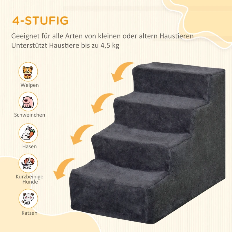 PawHut Hundetreppe 4-Stufig Abnehmbarer Bezug Für Kleine Hunde 44 cm Dunkelgrau