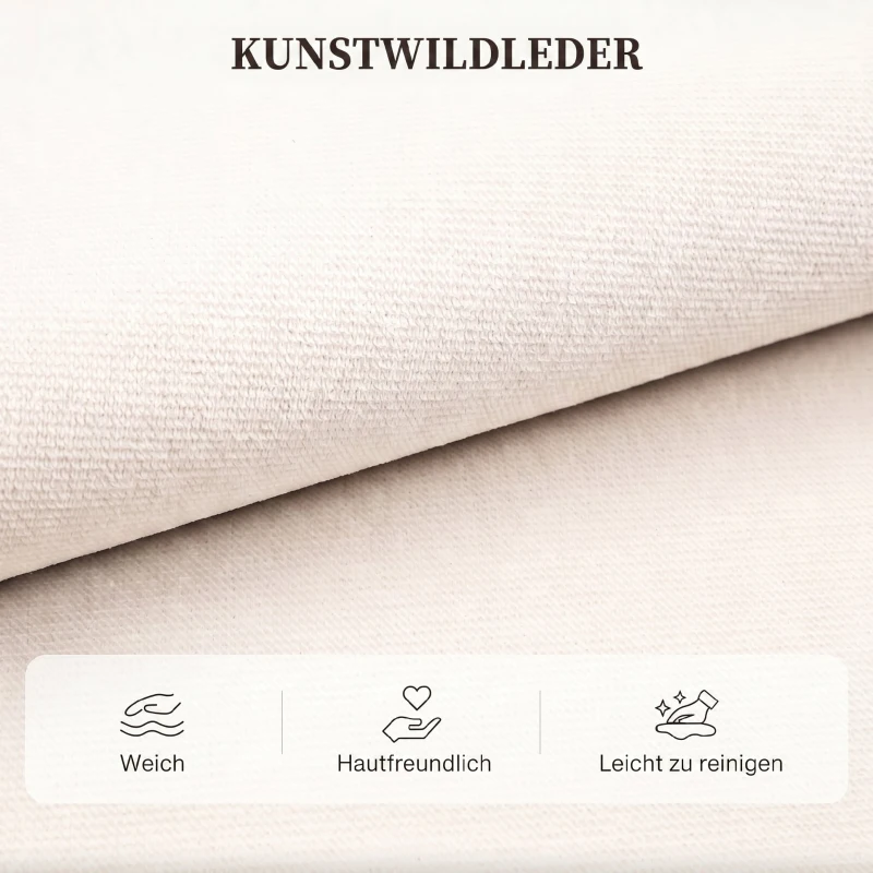 HOMCOM Schlafsofa mit Umkehrbarer Chaiselongue, L-förmiges 3-Sitzer Sofa aus Veloursbezug, Cremeweiß