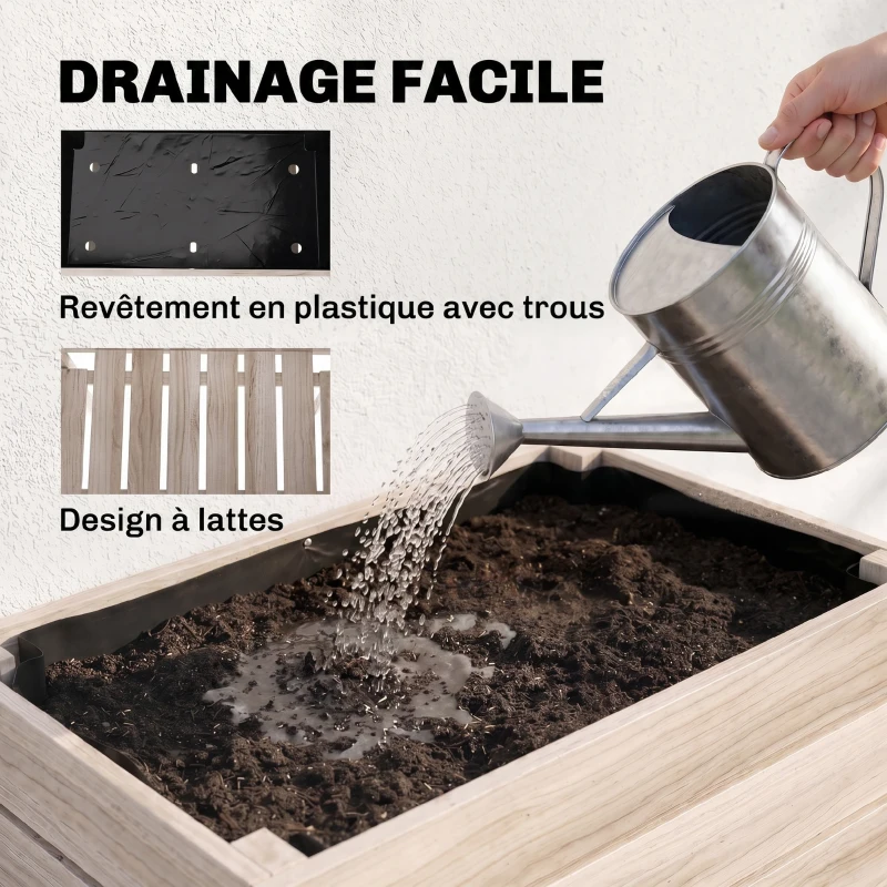Outsunny Jardinières sur Pieds carrés potagers - Lot de 4 jardinières sur Pied modulables - dim. 50L x 30l x 60H cm - Inserts d'irrigation Film Protecteur - Bois Sapin Naturel
