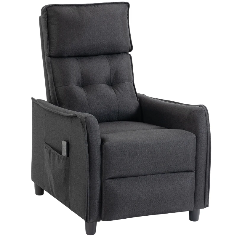 HOMCOM Fauteuil Massant Inclinable Manuel en Tissu Effet Lin avec Télécommande, Gris Foncé