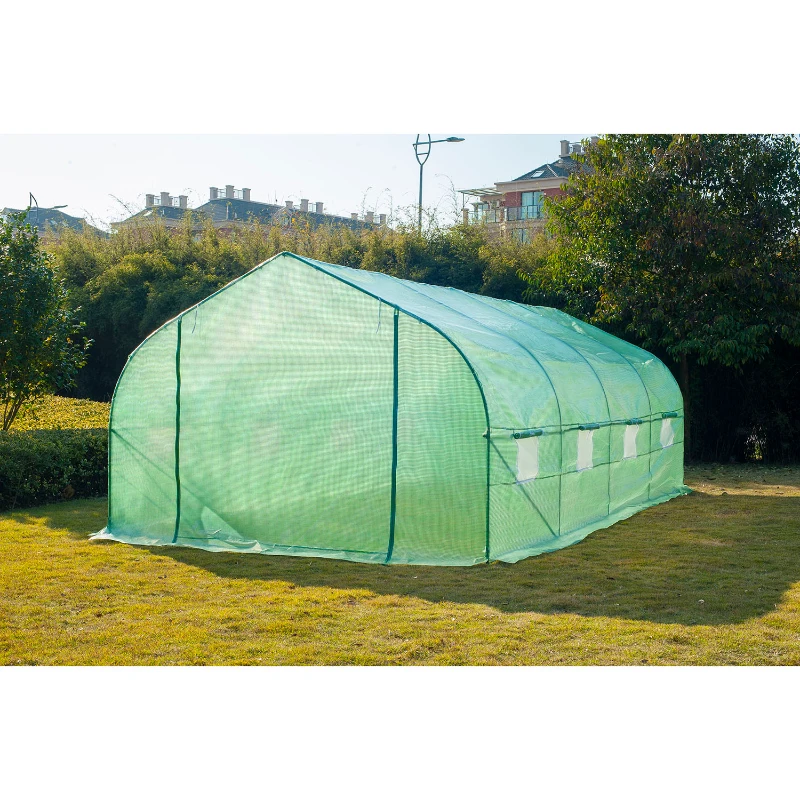 Outsunny Estufa Tipo Túnel de Jardim 600x300x200cm para Cultivo de Plantas Verduras com 8 Janelas e Porta Enroláveis com Zíper Aço Verde