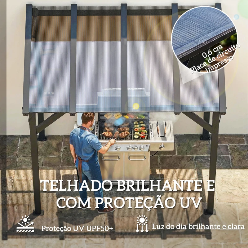 Outsunny Tenda para Churrasco 2,5x1,5 m com Telhado em Policarbonato Estrutura de Metal e Alumínio para Exterior Cinzento