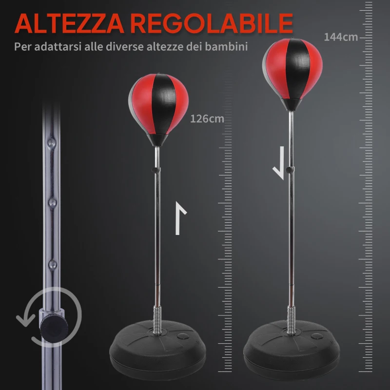 HOMCOM Set Punching Ball da Terra per Adolescenti con Guantoni e Pompa, Altezza Regolabile da 126-144 cm