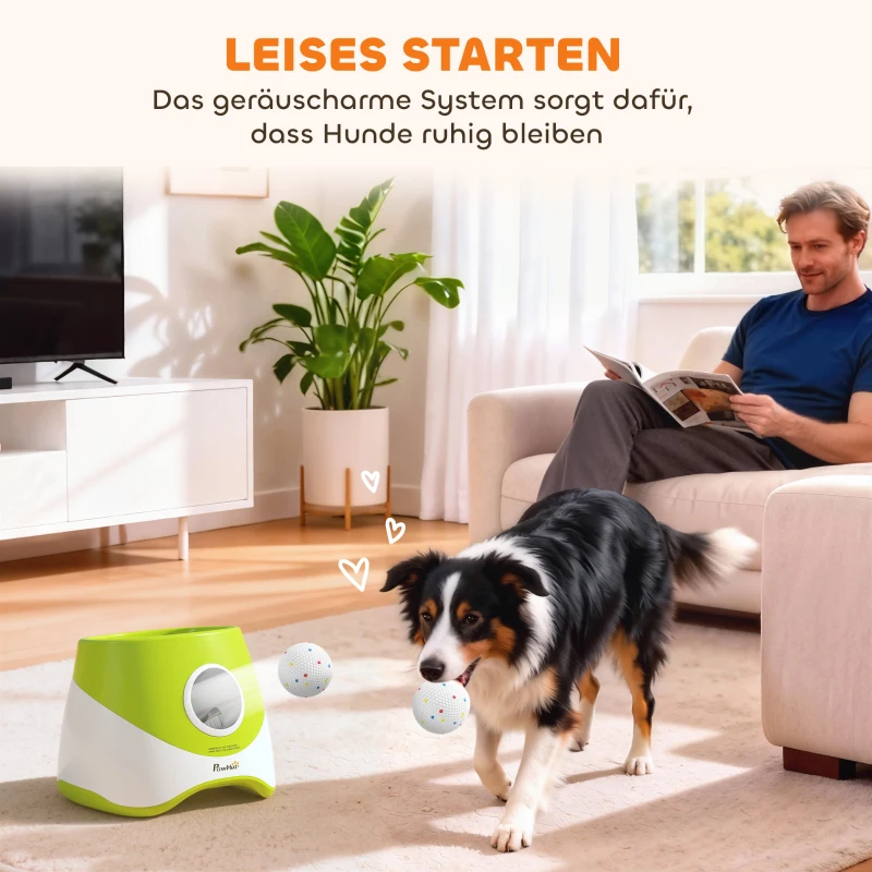 PawHut Automatischer Ballwerfer Interaktive Ballwurfmaschine mit 3 Bälle 3 Distanzen 6m/10 m/14m für kleine mittlere Hunde Grün