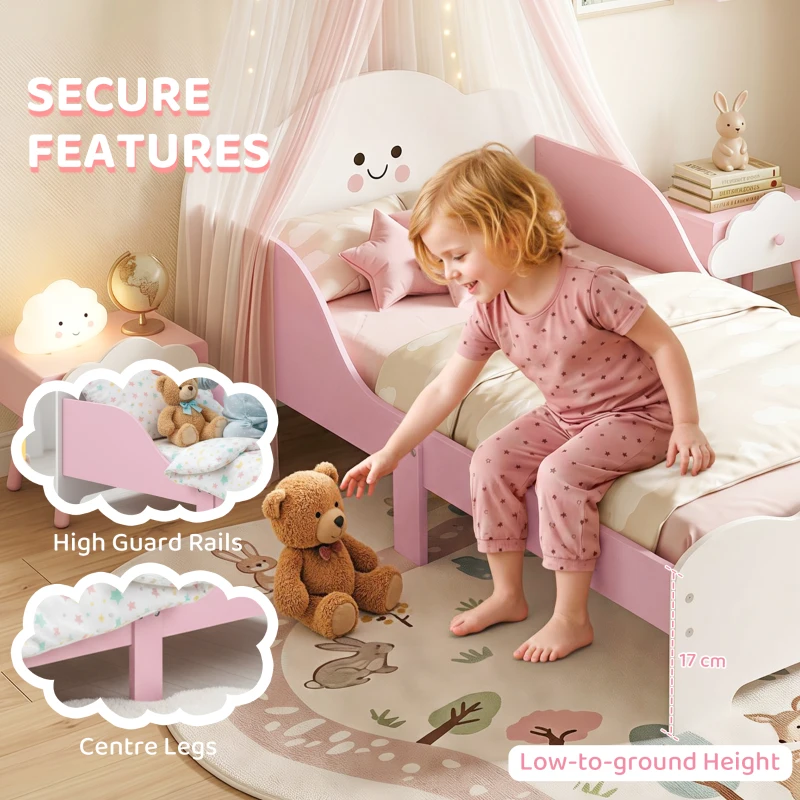 AIYAPLAY Kinderbett, 140 x 70 cm Bettgestell mit hohen Schutzgitter für Kinder von 3-6 Jahren, ohne Matratze, Rosa