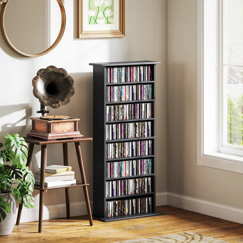 HOMCOM Rangements pour CD et DVD avec 8 compartiments et 6 étagères réglables, capacité max. 360 CD/185 DVD et Blu-ray, noir