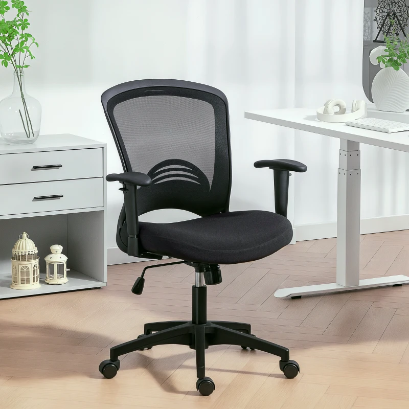 HOMCOM Scaun de Birou Respirabil și Reglabil pe Înălțime, din Material Plasă, 65x59x92.5-102.5 cm, Negru