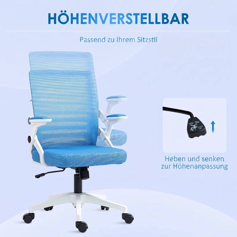 Vinsetto Scaun ergonomic pivotant, reglabil pe înălțime, cu brațe, 54x54x89-99 cm, alb și albastru