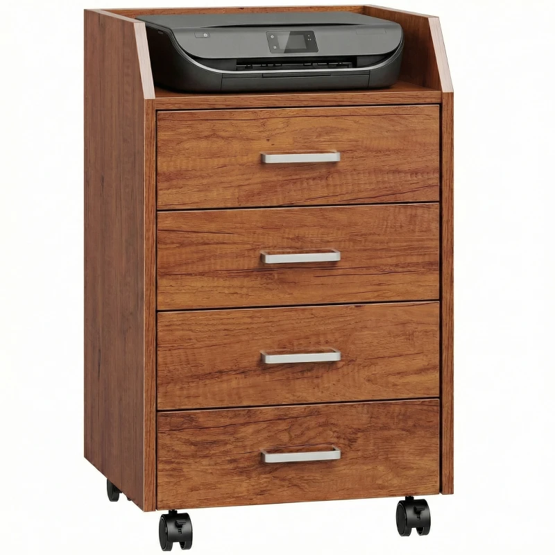 Vinsetto Cajonera de Escritorio con Ruedas Cajonera de Oficina con 4 Cajones Archivador Móvil para Estudio 40x36x65 cm Marrón