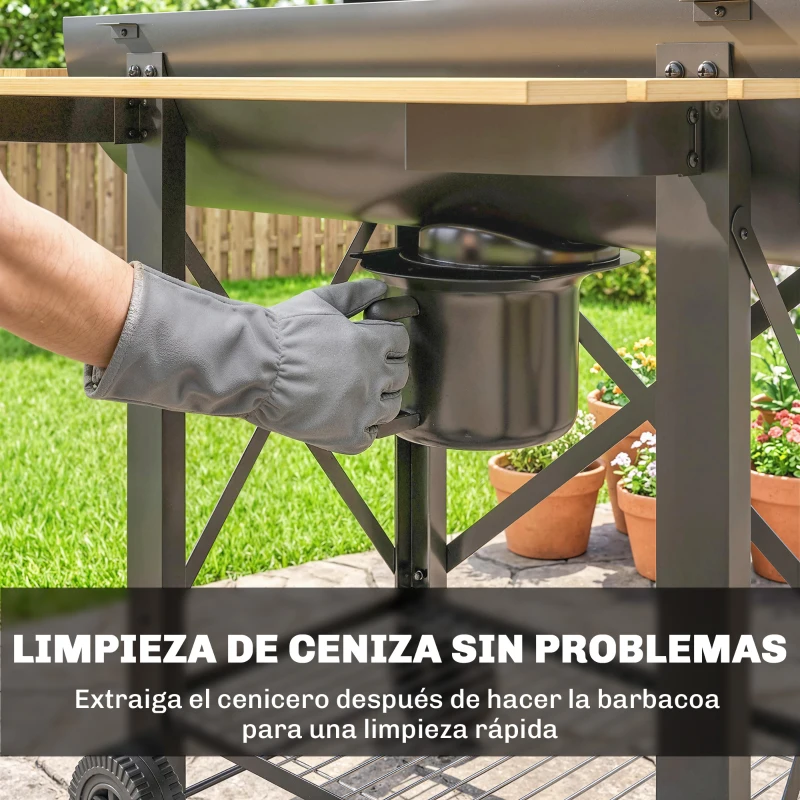 Outsunny Barbacoa de Carbón Portátil Móvil con Estantes Plegables Termómetro Tapa Ventilaciones Ajustables 109x71x98 cm Negro