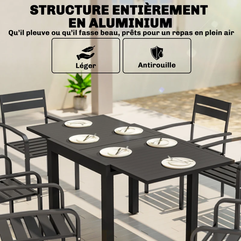Outsunny Table de jardin extensible table extérieur pour 4-6 personnes avec rallonge auto-stockée aluminium 80-160 x 80 cm noir