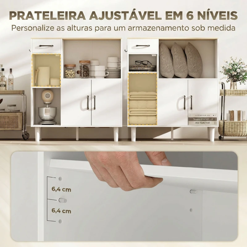 HOMCOM Aparador de Cozinha Moderno com Porta de Acrílico, Gaveta Prateleira Ajustável Compartimento Aberto, 80x34x91 cm Branco