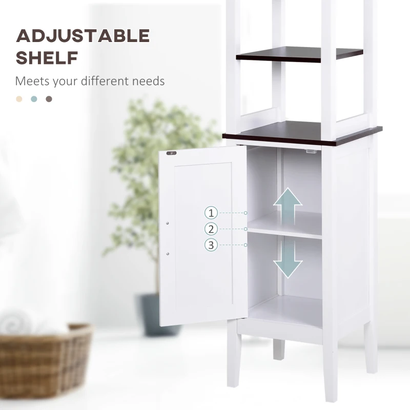 HOMCOM Mobile Bagno Alto Stretto, Mobiletto Bagno Salvaspazio con 3 Ripiani Aperti, Ripiano Regolabile, per Lavanderia, 40x38x162.5 cm, Bianco