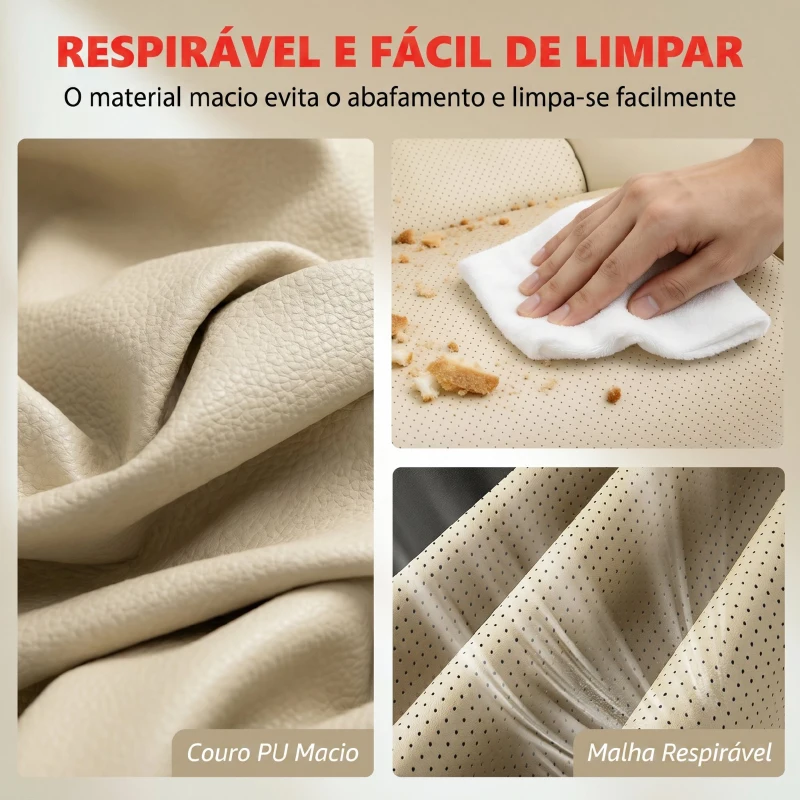 HOMCOM Cadeira de Escritório com Massagem Vibratória de 4 Pontos Aquecimento Lombar Apoios de Braços Rebatíveis Encosto Alto Altura Ajustável Creme