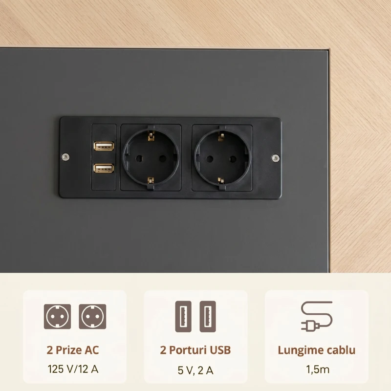 HOMCOM Dulap pentru imprimantă cu 3 sertare, 2 rafturi deschise și orificiu pentru cabluri, din MDF, 80x40x65,5 cm, maro și negru