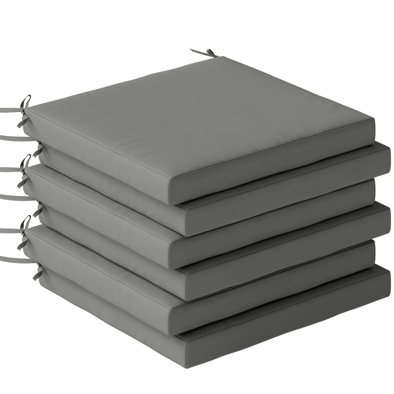 Outsunny Juego de Cojines para Sillas de Comedor 46x42x7 cm 6 Piezas con Funda Lavable y Lazos Impermeable Anti-UV Gris Oscuro