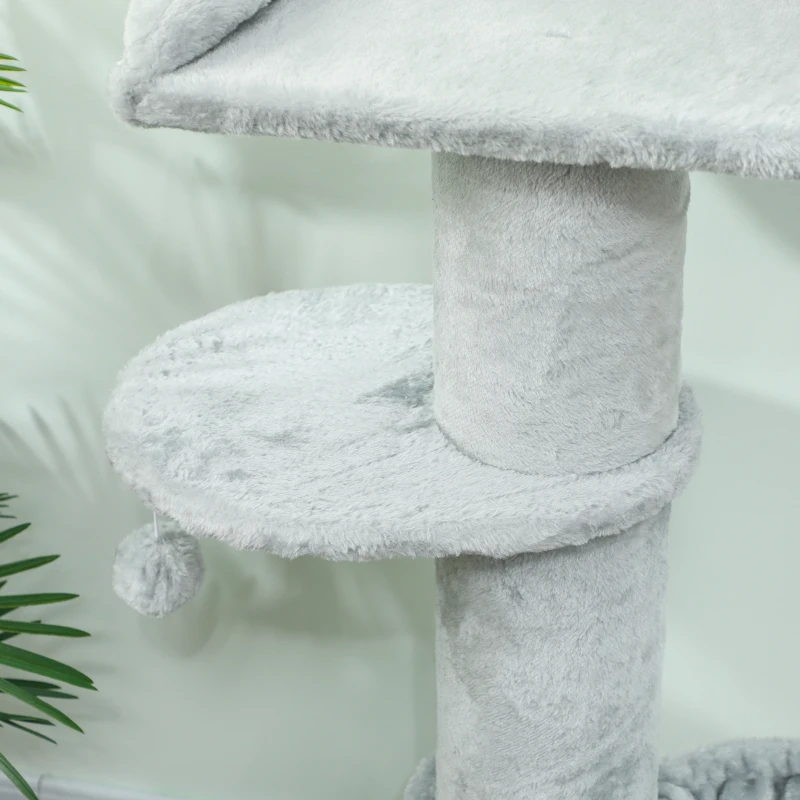 PawHut Árbol Rascador para Gatos 103,5 cm con Cama Hamaca Plataforma Poste de Sisal Grueso Bola Colgante Gris Claro