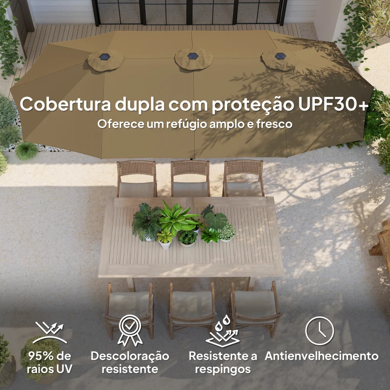 Outsunny Chapéu de Sol Duplo 4x2,2 m Chapéu de Sol para Terraço Exterior com Manivela Manual Impermeável e Proteção UV30+ Castanho
