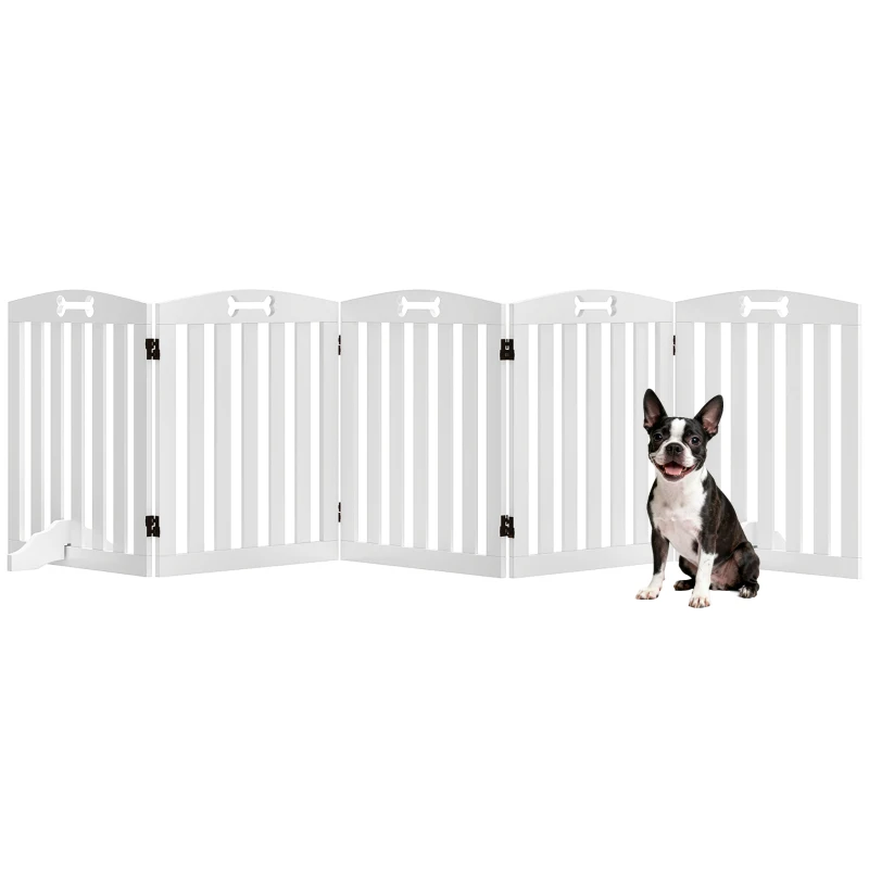 PawHut Freistehendes Hundegitter mit Stützfüßen, für Türrahmen, Flur, Treppe, 258 x 30 x 61 cm, Weiß
