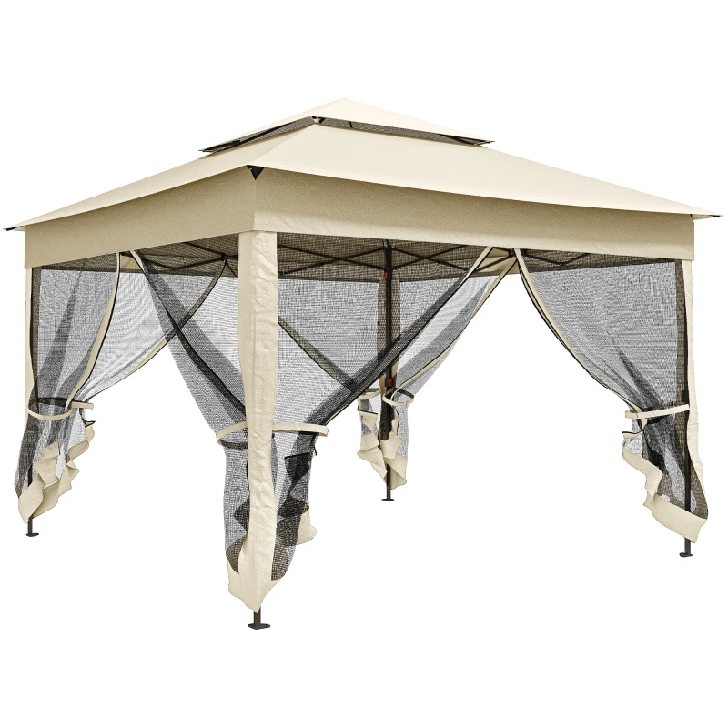 Outsunny Tonnelle de jardin pop-up pliant 3 x 3 m métal polyester imperméabilisé anti UV moustiquaires sac de transport crème
