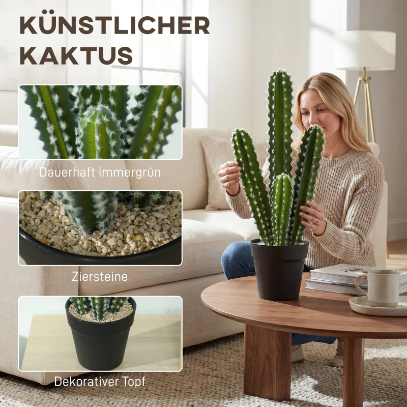 HOMCOM Kunstpflanze Kaktus Pflanzen 53 cm künstliche Pflanzen im Topf für Zuhause, Büro