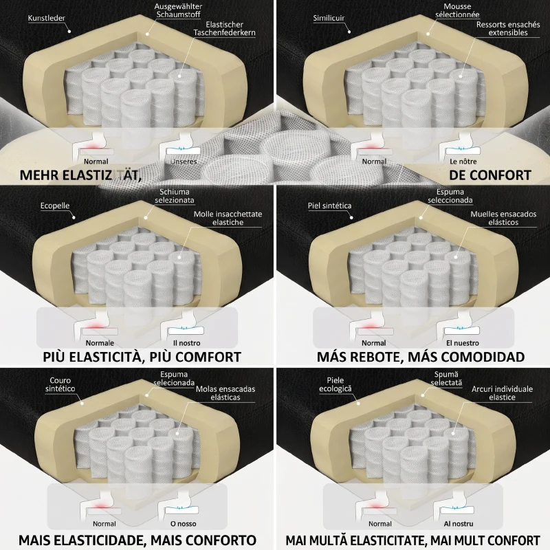 HOMCOM Scaun de birou rabatabil cu suport pentru picioare retractabil, din piele PU, capacitate de 120 kg, negru
