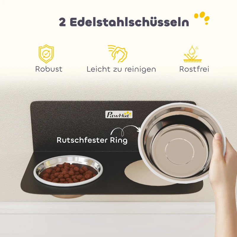 PawHut Hundenapf höhenverstellbar Wand Futternapf mit 2 x 800ml Edelstahlnäpfen 42 x 23,5 x 14 cm Schwarz