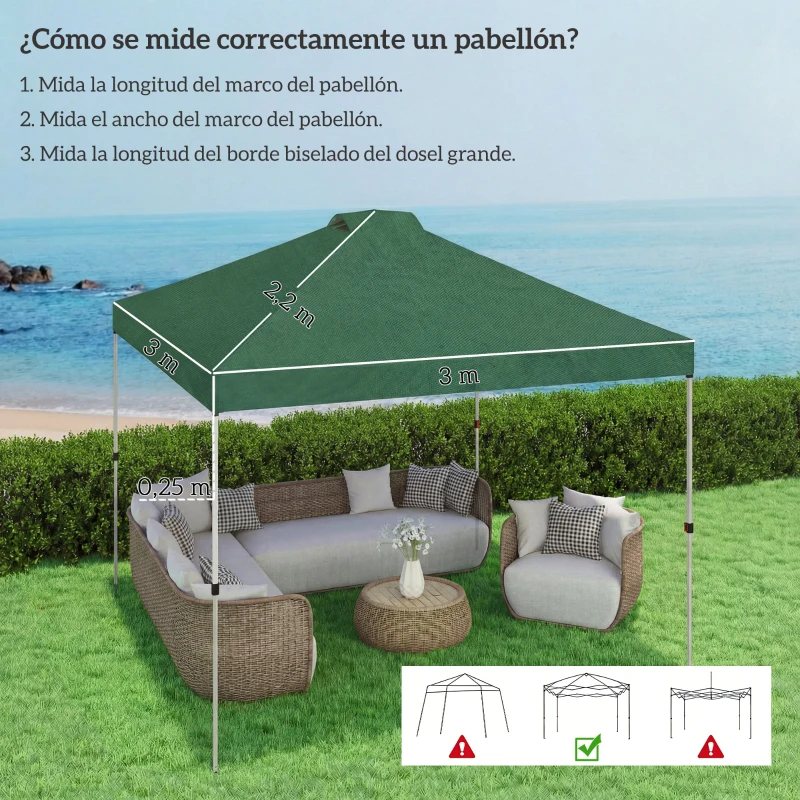 Outsunny Toldo de Pérgola de Recambio 3x3 m Techo de Repuesto para Carpa Plegable de Tela Oxford 210D Protección UV 50+ Verde