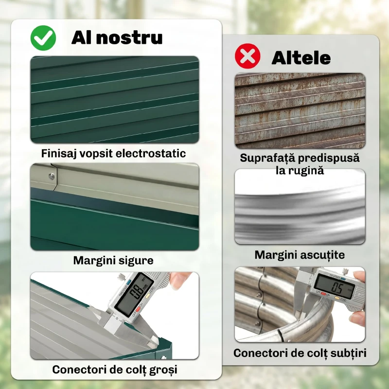 Outsunny Strat de Grădină Ridicat fără Bază, cu Strat Impermeabil, din Oțel Zincat, 120x60x30,5 cm, Verde