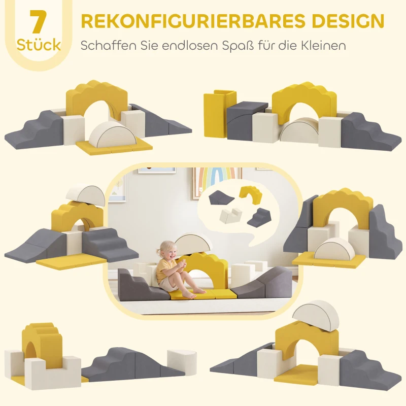 AIYAPLAY 7-teiliges Set Kletterblöcke für Babys & Kleinkinder, weiches Kletterset für den Innenbereich, Stoff, Schaumstoff, Bunt