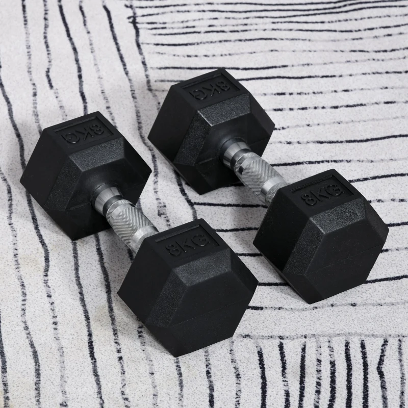 HOMCOM Ensemble d'haltères courtes hexagonaux total 16 Kg - entraînement musculaire & haltérophilie - métal caoutchouc noir