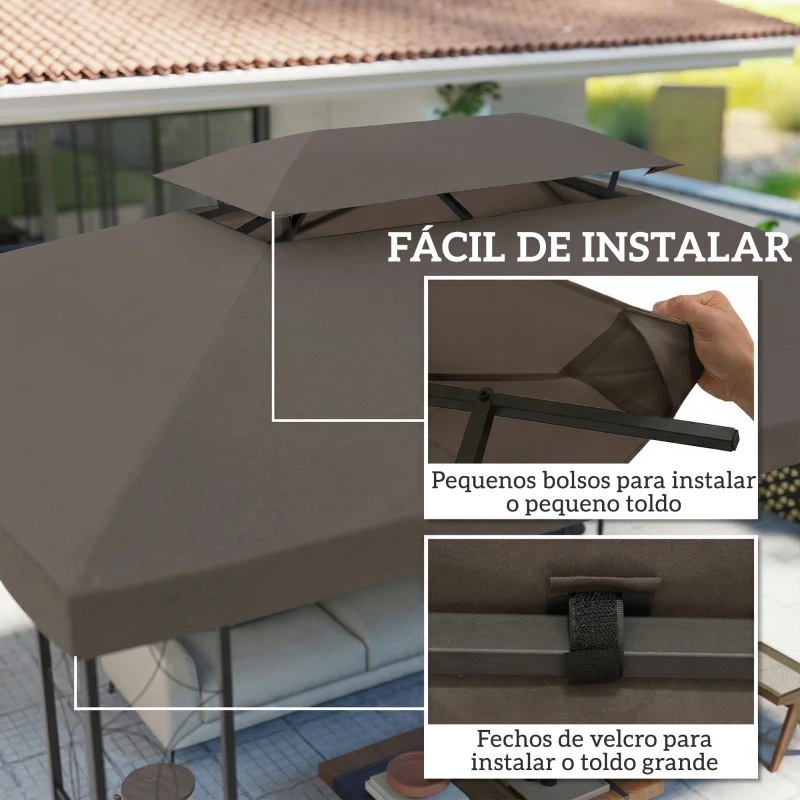 Outsunny Teto de Reposição 4x3 m com Teto Duplo Orifícios de Drenagem e Proteção UV Apenas Teto NÃO Inclui Estrutura Castanho