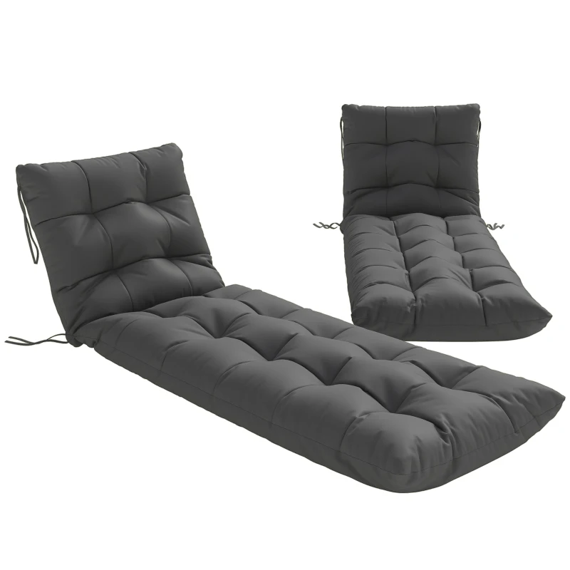 Outsunny Conjunto de 2 Almofadas para Espreguiçadeiras 180x55 cm Almofadas para Cadeiras de Jardim Espessas UPF30+ com 4 Tiras Cinzento Escuro
