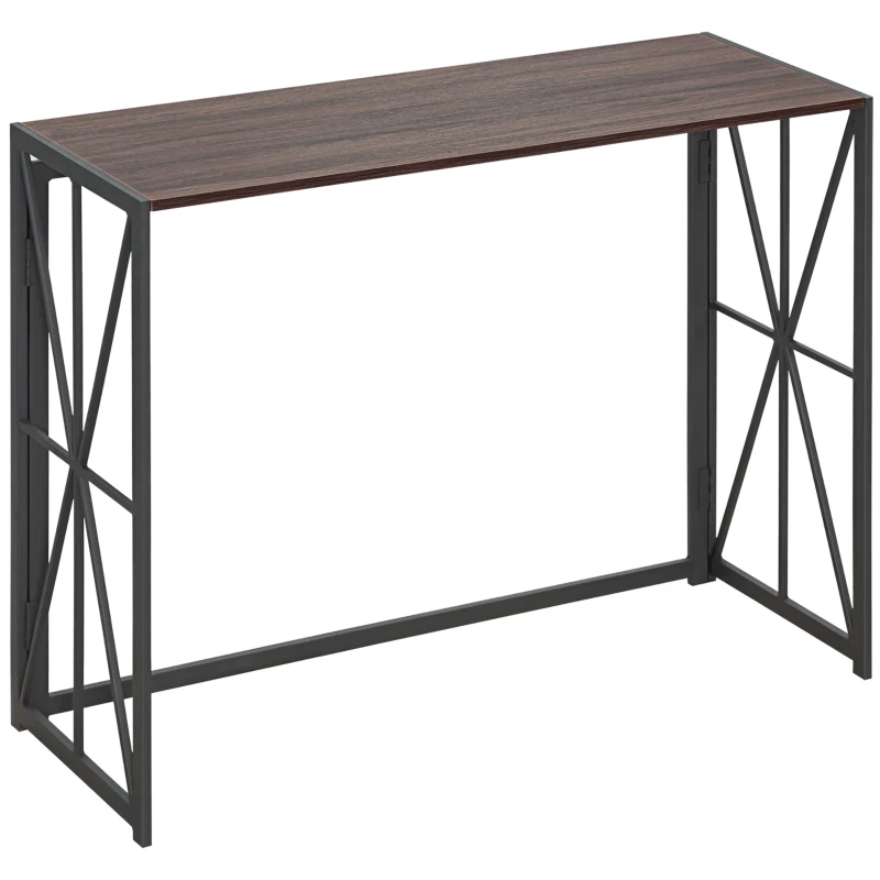 HOMCOM Tavolo Consolle da Ingresso Stile Industriale Pieghevole in Legno e Metallo, 100x38x80cm, Marrone