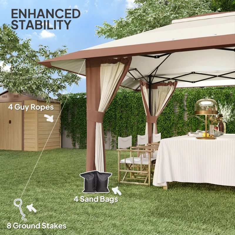 Outsunny 4 x 4 m Garten-Pavillon, Gartenzelt mit Netzwänden, UPF50+ Schutz, Höhenverstellbares Partyzelt, Beige