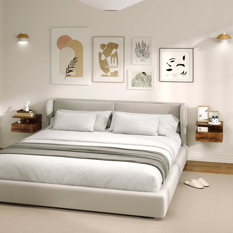 HOMCOM Conjunto de 2 Mesas de Cabeceira Flutuantes com Gaveta e Prateleira Aberta para Sala de Estar, 35x32x22,5 cm Castanho Rústico