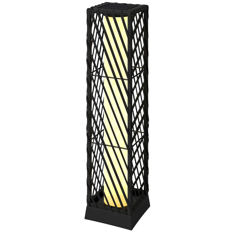 Outsunny Linterna de Jardín de Ratán Farola Solar Exterior con Luces LED Encendido y Apagado Automático Impermeable IP44 Negro