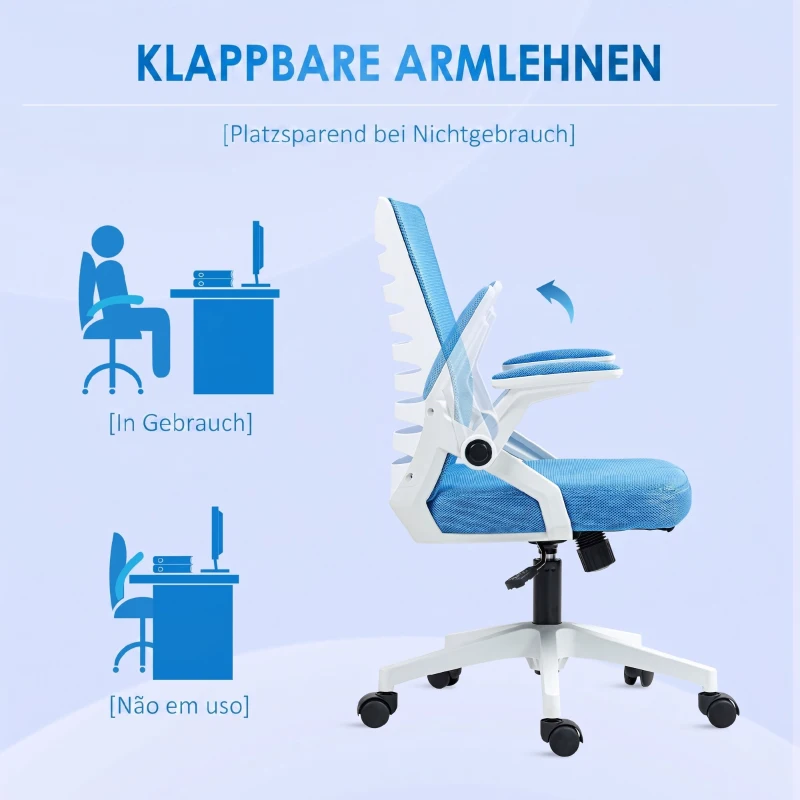 Vinsetto Scaun ergonomic pivotant, reglabil pe înălțime, cu brațe, 54x54x89-99 cm, alb și albastru