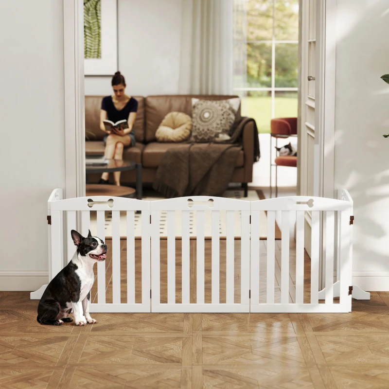 PawHut Freistehendes Hundegitter mit Stützfüßen, für Türrahmen, Flur, Treppe, 258 x 30 x 61 cm, Weiß