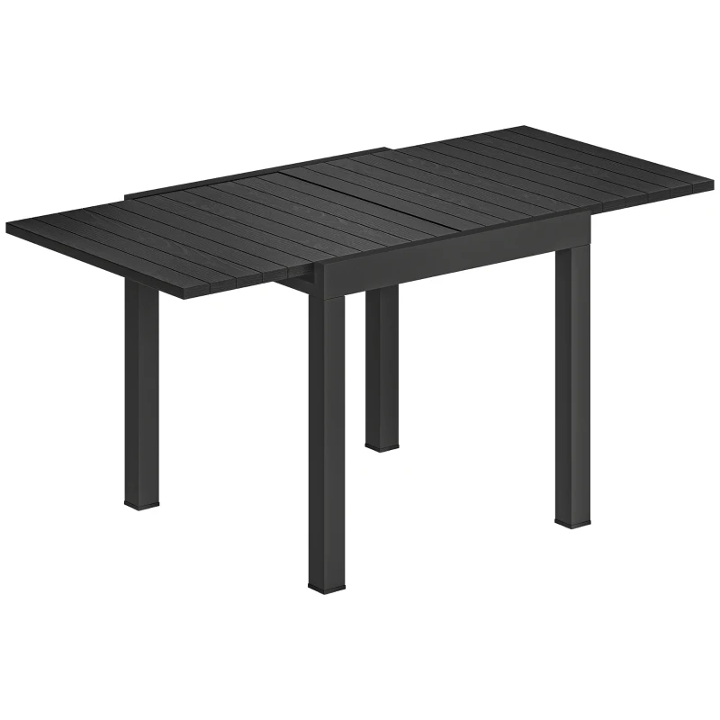 Outsunny Table de jardin extensible pour 4-6 personnes avec rallonge auto-stockée aluminium avec effet bois 80-160 x 80 cm noir