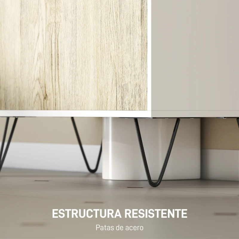 kleankin Mueble para Debajo del Lavabo Armario Bajo con 2 Puertas Estante y Patas de Acero 60x30x60 cm Roble y Blanco