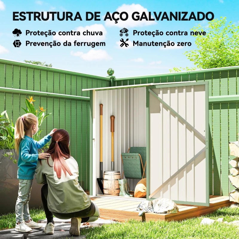 Outsunny Abrigo de Jardim Metálico 0,92 m² 100x103x160 cm com 1 Porta e Fecho para Armazenamento Ferramentas Verde Claro