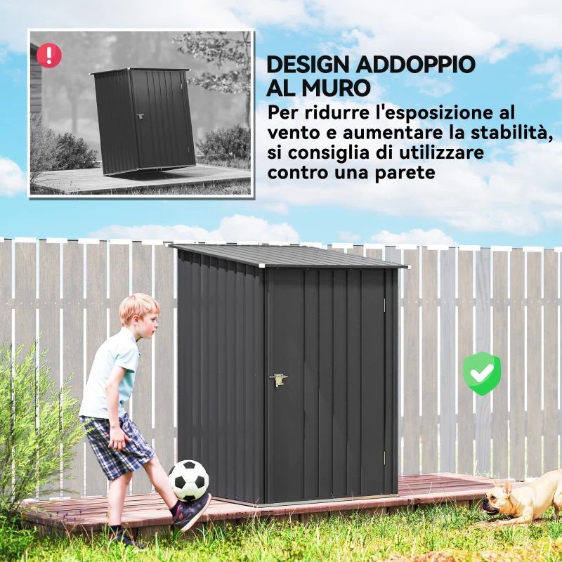 Outsunny Casetta da Giardino Porta Attrezzi in Acciaio Galvanizzato con Porta, 100x104x160 cm, Grigio Scuro