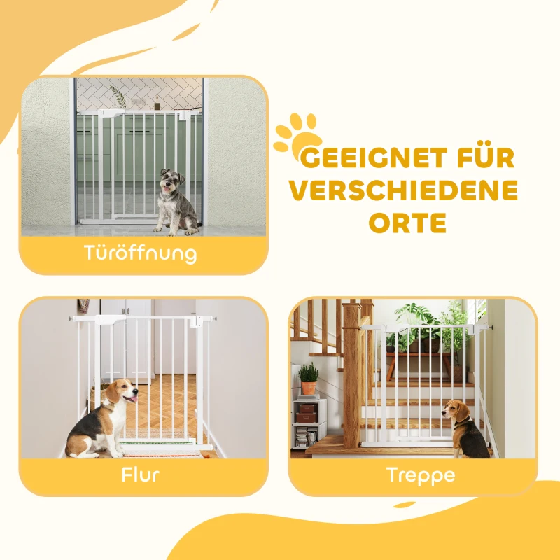 PawHut Treppenschutzgitter Absperrgitter ohne Bohren mit automatische Schließung für Kinder Küche Treppe 76-89 x 76 cm Weiß