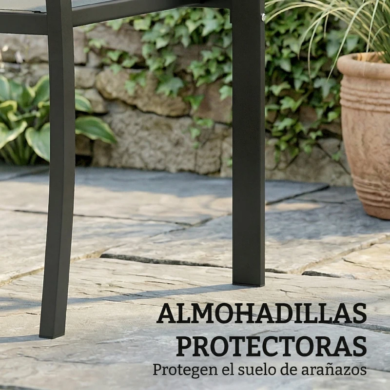 Outsunny Conjunto de Mesa y Sillas de Terraza Exterior 3 Piezas con 2 Sillas de Textilene Mesa de Vidrio Templado Gris Claro