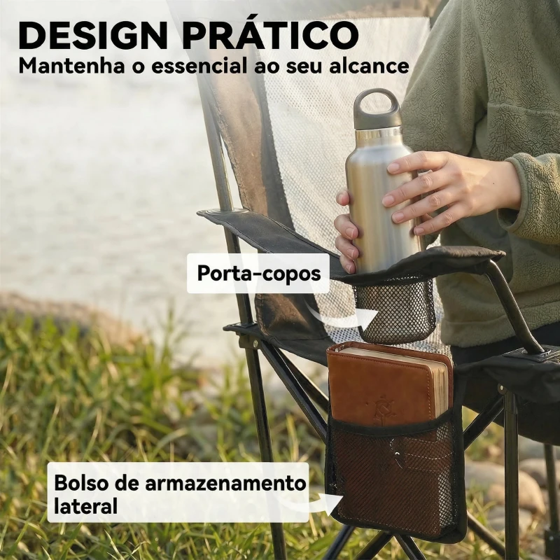 Outsunny Conjunto de 2 Cadeiras Dobráveis de Campismo com Encosto Ajustável 4 Níveis Apoio para os Pés Removível 165x80x90 cm Preto
