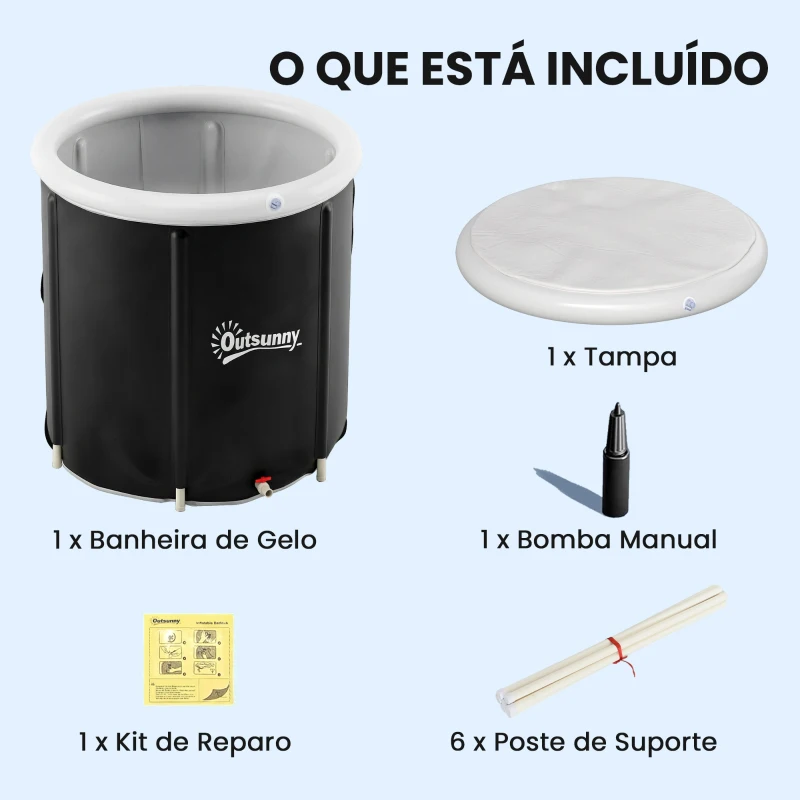 Outsunny Banheira de Gelo 280L Insuflável Portátil para Recuperação de Atletas com Tampa e Bomba Ø78x71 cm