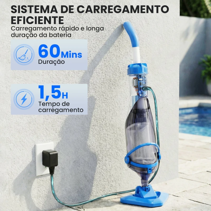 Outsunny Limpa-Fundos de Piscina Manual Sem Fios com Escova e Barra Ajustável de 63-150 cm para Piscinas Pequenas Azul